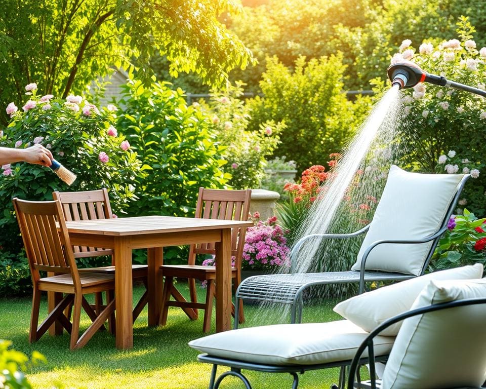 Schoonmaken van tuinmeubilair Schoonmaken van tuinmeubilair