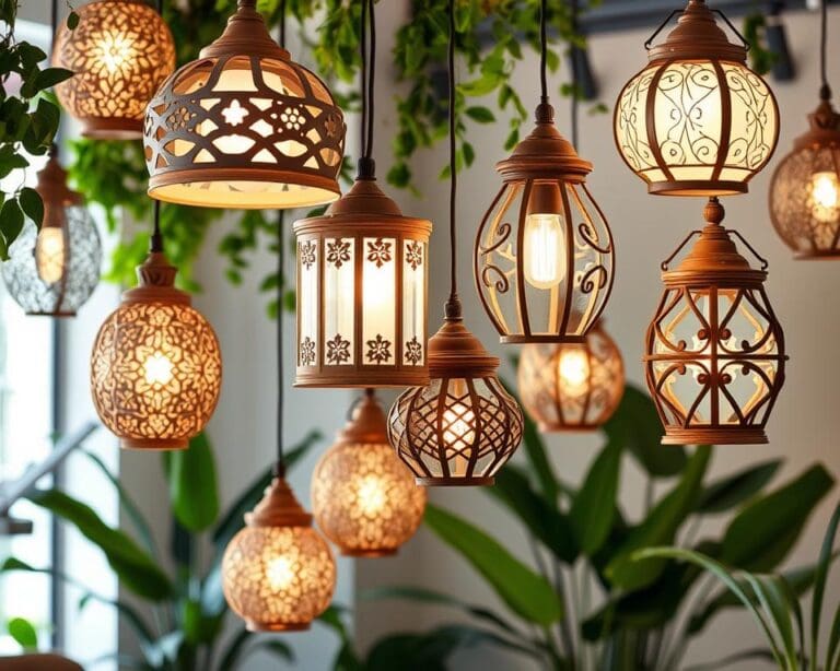 Hanglampen met een decoratief houten frame