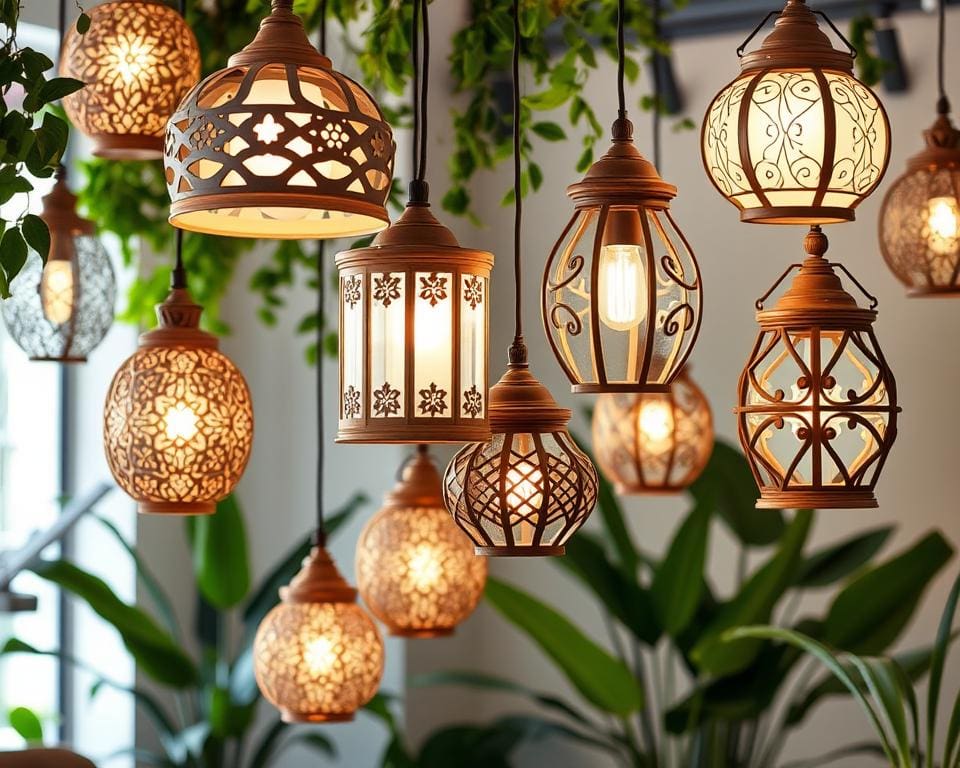 Hanglampen met een decoratief houten frame