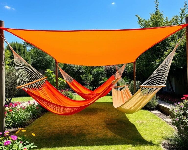 Hangmatten met een schaduwdoek tegen felle zon