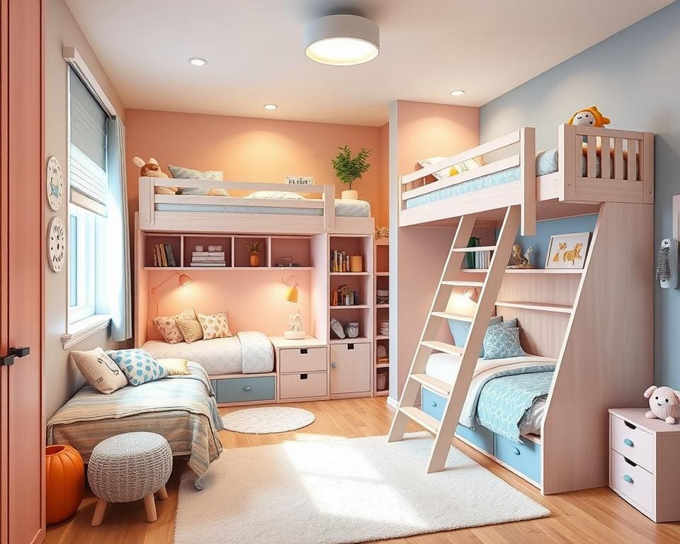 ruimtebesparende kinderbedden met trap