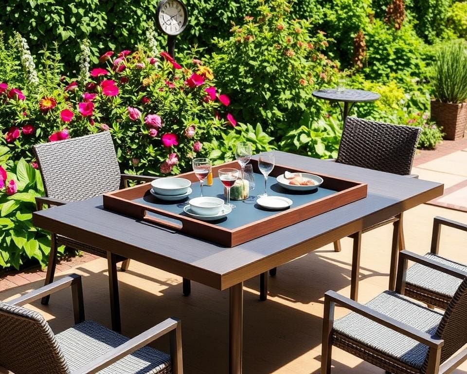 tuintafels met een geïntegreerd dienblad