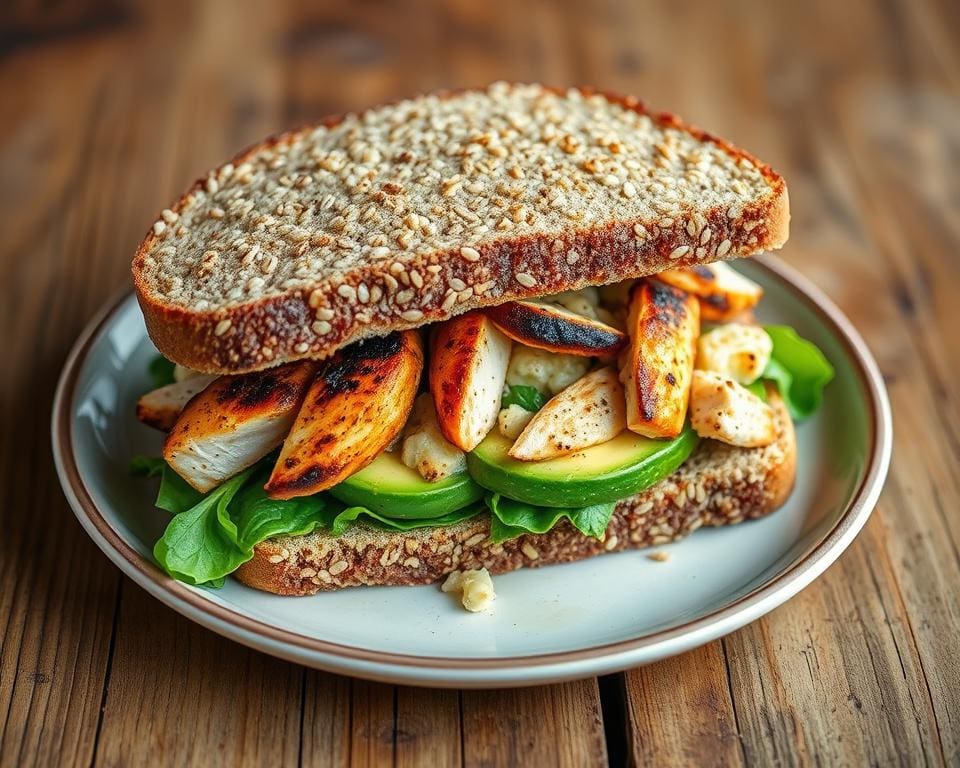 volkoren broodjes met avocado en geroosterde kip volkoren broodjes met avocado en geroosterde kip