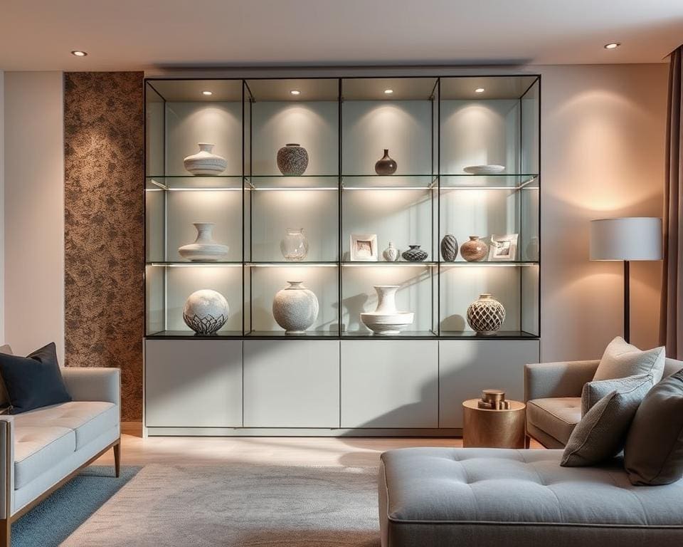 Glas showcase voor woonkamer Glas showcase voor woonkamer