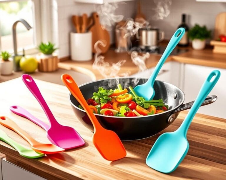 Herbruikbare siliconen spatels voor vetvrij koken
