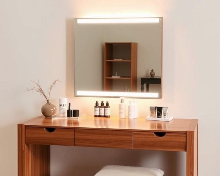 Houten kaptafel met ingebouwde spiegel: elegant en praktisch