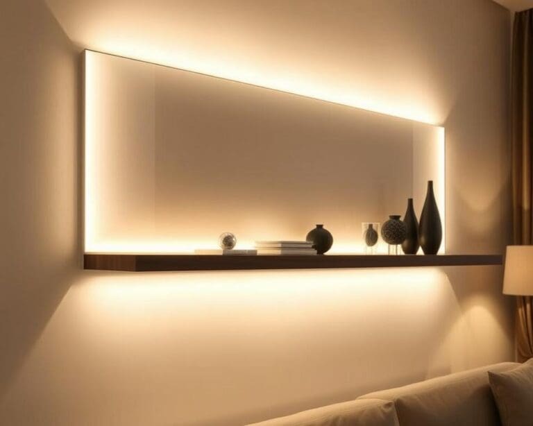 Moderne wandplank met LED-verlichting: sfeer en functionaliteit