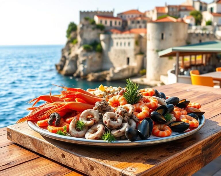 Proef de verse zeevruchten in Dubrovnik, Kroatië