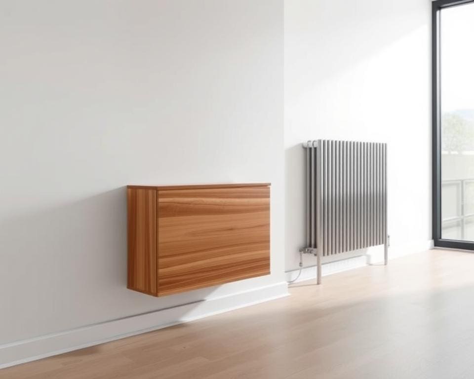 houten radiator ombouw en metalen radiatorbekleding