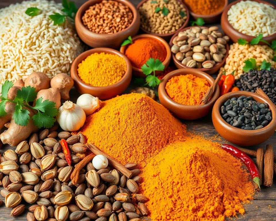 Indiase specerijen en basisingrediënten voor curry Indiase specerijen en basisingrediënten voor curry