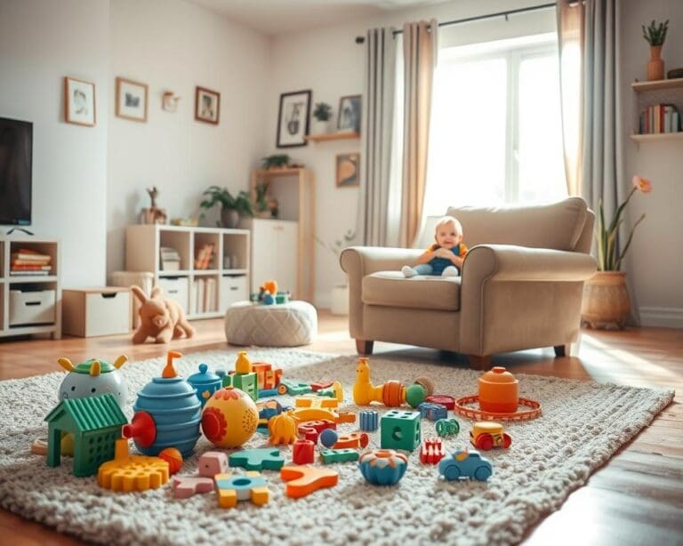 Hoe richt ik een speelhoek mooi in de woonkamer in?